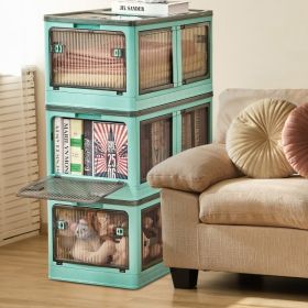 3Pcs Foldable Storage Bins With Lid 4 Doors Collapsible Stackable Closet Organizer Containers With Lock 4Pcs Wheels (Option: Green-L Size)