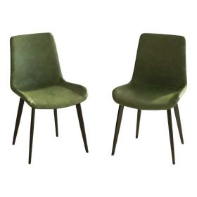 Dining Chairs 2PCS, Modern Kitchen & Dining Room Chairs, Upholstered Faux Leather Cushion Seat And Sturdy Metal Legs (Option: Olive Green)