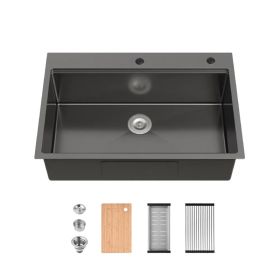 Stainless Steel Kitchen Sink, 33'x22' Single Bowl, Overmount Handmade Sink In Black, With Cutting Board, Colander-Unable Ship Weekends, TK And TE (Option: defaulttitle)