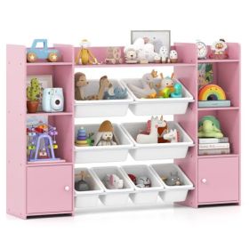 Pink Multi-Functional Kids Storage Shelf - Toy Organizer+Bookcase, 56"x12"x39", Anti-Toppling, 265lbs Capacity (Option: defaulttitle)