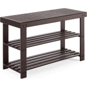 Three-tier Shoe Rack Bench, Bamboo Entrance Storage Organizer, Front Door Entrance Shoe Rack (Option: Brown  35in)