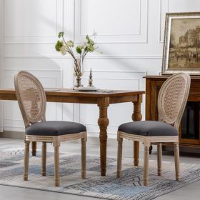 Dining Chairs Set Of 2 French Country,Rattan Upholstered Vintage Farmhouse Fabric Chair With Round Backrest And Solid Wood Legs,Mid Century Antiq (Option: Grey)
