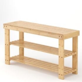 Three-tier Shoe Rack Bench, Bamboo Entrance Storage Organizer, Front Door Entrance Shoe Rack (Option: Wood  35in)
