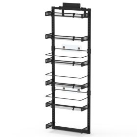 Black-White Options -- 1Pc Over The Door Pantry Organizer 6-Tier Pantry Door Organizer Carbon Steel 110LBS Loading Easy Install Behind Door Stora (Option: Black)