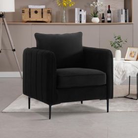 Accent Chair For Living Room, Velvet Comfy Single Sofa Chair Mid Century Modern Armchair With 1 Pillow And Metal Legs For Bedroom Office Reading (Option: Black)