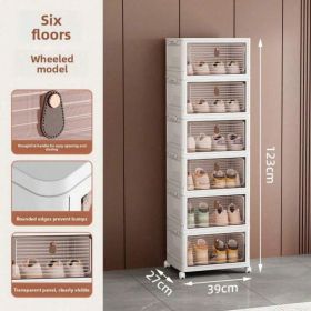 Stackable Shoe Storage Rack, Plastic Cabinet With Clear Doors For Home Use (Option: 6 Tiers)