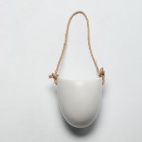 Wall-mounted Ceramic Flower Pot (Option: Hemp rope dumb white 1pack-Small and medium)