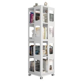 4-Tier All-Steel Rotating Wheeled Bookshelf with Easy Assembly (Color: White)