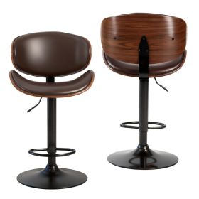 A Set Of 2 Rotating Bar Stools With Adjustable Height, PU Leather Decorative Chairs, Backrests And Footstools, And Anti-slip Rubber Bases (Option: Brown)