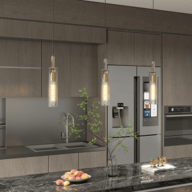 Gold Pendant Light Fixtures, 3 Pack Modern Pendant Lighting With Clear Striped Glass Shade, Hanging Pendant Lights (Option: Gold)