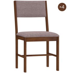 Modern Dining Chairs Set of 4, Linen Fabric Kitchen Chairs with Rubberwood Legs for Dining Room, Living Room, Brown (Option: Brown and Light Brown-892x512x255 mm)