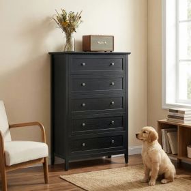 Black Embossed (SG017FD) P2 Particleboard + MDF Melamine 80*40*115cm Framed, Double Handles, Five Drawers Cabinet (Option: defaulttitle)