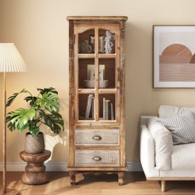 Rustic Wooden Storage Cabinet With Decorative Cutout Door & 3 Drawers, Tall Narrow Organizer For Living Room, Bedroom  Natural  Antique White (Option: Ancient White)