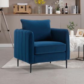 Accent Chair For Living Room, Velvet Comfy Single Sofa Chair Mid Century Modern Armchair With 1 Pillow And Metal Legs For Bedroom Office Reading (Option: Blue)