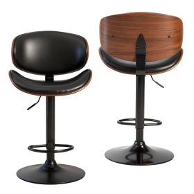 A Set Of 2 Rotating Bar Stools With Adjustable Height, PU Leather Decorative Chairs, Backrests And Footstools, And Anti-slip Rubber Bases (Option: Black)