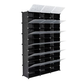 12-Tier Portable 72 Pair Shoe Rack Organizer 36 Grids Tower Shelf Storage Cabinet Stand Expandable For Heels, Boots, Slippers, Black (Option: Black)