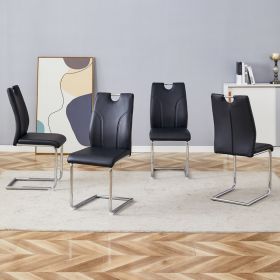 Black PU Dining Chair Set.Uniquely Designed Black Dining Chairs. PU Material, Paired With Silver Metal Chair Legs. Suitable For Offices, Restaura (Option: Black Silver)