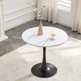 Round Dining Table, 31.5in Circle Tulip Table With Thickened Tabletop & Metal Pedestal, Mid Century Modern Bistro Table For Kitchen, Small Places (Option: Black White)