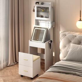 Space-Saving Vanity Set with 2 Pull 1 Door 1 Flip LED 3 Tone Light Touch Mirror (Color: White)
