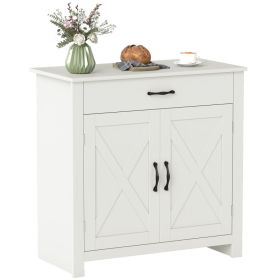 Farmhouse Sideboard Buffet Cabinet, Barn Door Coffee Bar Cabinet with Drawer and Adjustable Shelf for Kitchen, Living Room, Entryway, White Wash (Option: White-940x485x190 mm)