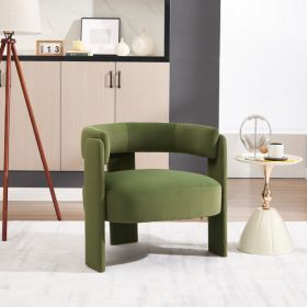 Accent Chair For Living Room, Velvet Comfy Single Sofa Chair Mid Century Modern Armchair Wooden Legs For Bedroom Office Reading (Option: Green)