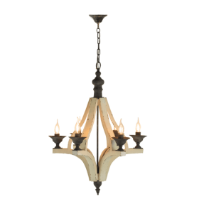 6 - Light Wood Chandelier With Adjustable Chain (Option: Cream)