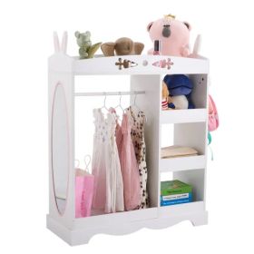 White MDF + Particleboard Children's Wardrobe With 1 Mirror, 3 Shelves, And 1 Clothes Rod; Rabbit Ear Design (Option: defaulttitle)