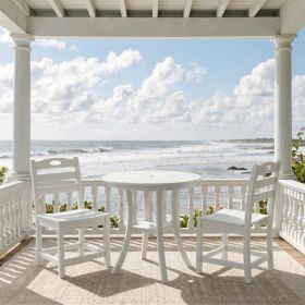 White 3-Piece Outdoor Bistro Set   Round Table Set   Patio Dining Set   2 Chairs (Option: White)