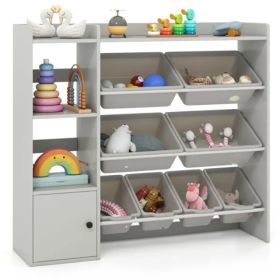 Kids Toy Organizer (Grey) - 44"x12"x39.5", 8 Storage Boxes, Open Shelves+Cabinet. (Option: defaulttitle)