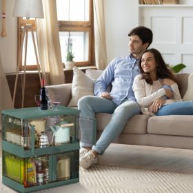 2Pc Foldable Storage Bins With Lid Collapsible Stackable Closet Organizer Containers With Front Door Lock 4Pcs Wheels 32L 72L Size Options (Option: Green-72L)