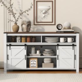 U_STYLE 59.3''Sideboard With Sliding Barn Door And Mesh Panels,Farmhouse Buffet With Open Storage,Suitable For Living Room, Hallway, Balcony,Kitc (Option: defaulttitle)