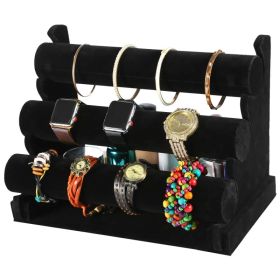 3-Tier Velvet Jewelry Stand Removable Bracelet Holder Watch Jewelry Bangle Display Rack (Option: Black)