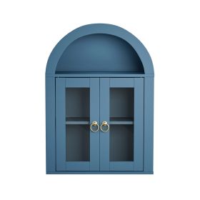 Wall Mounted Arched Cabinet With Glass Doors, Light And Adjustable Shelves For Laundry Room, Bathroom, Kitchen (Option: Turquoise)