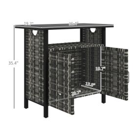 Outdoor Pool Towel Storage Cabinet Organizer, Outdoor Bar Table With Shelf And Cabinet, Pool Towel Holder Pool Valet With Weather-Resistant PE Ra (Option: MixedGray)