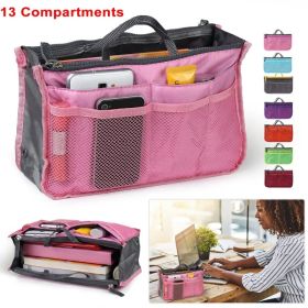 Women Lady Travel Insert Handbag Organiser Makeup Bags Toiletry Purse Liner W/Hand Strap (Option: Pink)