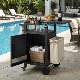K&K 33.9  Outdoor Grill Cart With Drop Leaf, Outdoor Metal Bar Cart Pizza Oven Table With Wheels, Stainless Steel Top, Outdoor Kitchen Island Wit (Option: Black)