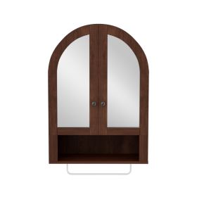 Wall Mounted Arched Cabinet With Mirrored Doors And Adjustable Shelves For Laundry Room, Bathroom, Kitchen (Option: Brown)
