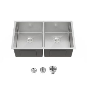 33'x19' Embedded Double Bowl Kitchen Sink, Undermount Handmade Sink In Brushed - Sink Only - Unable Ship Weekends, TK And TEMU Only For Pickup (Option: defaulttitle)