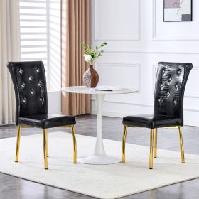 Set Of 2,Retro Alligator Skin Upholstered Dining Chairs,with Crystal Buckle Design And Faux Leather Design,a Touch Of Elegance And Mystery To The (Option: Black Gold)