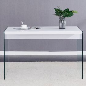 Modern Minimalist 47.2"x27.5" Coffee Table with White Fiberboard and Clear Tempered Glass on Both Sides (Color: White)