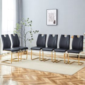 Modern Dining Table With PU Cushion Seat Dining Chair Living Room Chair Upholstered Chair With Gold-plated Leg Leg Design, Kitchen, Living Room, (Option: Black Gold)