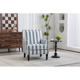 Upholstered Accent Chair, Vintage Armchair With Blue And White Striped Linen Fabric And Nailhead Trim For Living Room (Option: Blue)