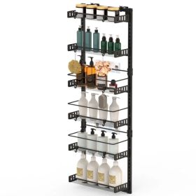 Over The Door Pantry Organizer 6-Tier Pantry Door Organizer Carbon Steel 110LBS Loading Easy Install Behind Door Storage For Closet Kitchen Bathr (Option: Black)