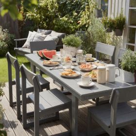 7-Piece HDPE Outdoor Dining Set - All-Weather Patio Table With Umbrella Hole & 6 Armless Chairs, Heavy-Duty, Low-Maintenance, Commercial-Ready  G (Option: Gray)