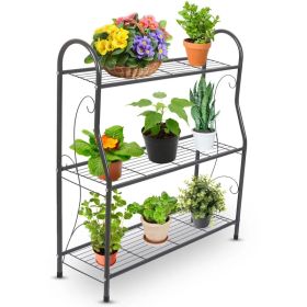 3 Tier Plant Stand Shelf Flower Pot Holder Display Rack 88LBS Utility Storage Organizer (Option: Grey)