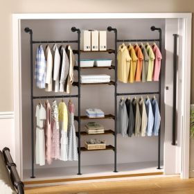Industrial Pipe Clothing Racks, Wall Mounted Clothing Rack,Heavy Duty Garment Rack Closet Wardrobe Rack With Shelves,Closet Clothes Rack,Walk-in (Option: Black)