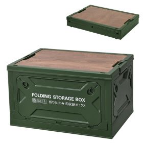 1Pc Folding Storage Bin Camping Collapsible Organizer Box Stackable Grocery Container Shelf Baskets With Cutting Board Top Lid 4 Side Lockable Do (Option: Army Green)