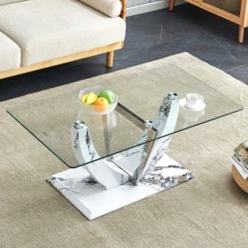Modern Minimalist Transparent Tempered Glass Coffee Table With Marble Patterned Legs (Option: Transparent)