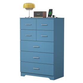 Wooden 7-Drawer Storage Cabinet With Built-In Outlet Durable Organizer For Bedroom, Living Room, And Office (Option: Blue)