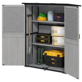 Wood Storage Shed, Outdoor Garden Shed With Asphalt Roof, 2 Shelves, Lockable Doors And Adjustable Feet, Gray (Option: Gray)